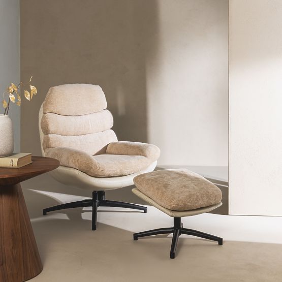 Swivel Chair with Footrest Prima Beige