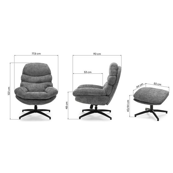 Swivel Chair with Footrest Prima Gray