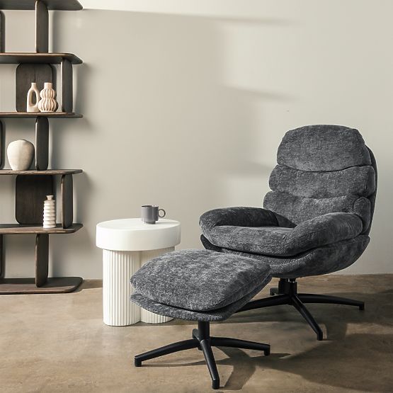 Swivel Chair with Footrest Prima Gray