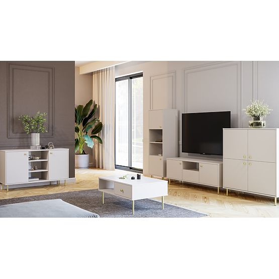 Tall Four-Door Sideboard Venus Cashmere with Gold Metal Legs