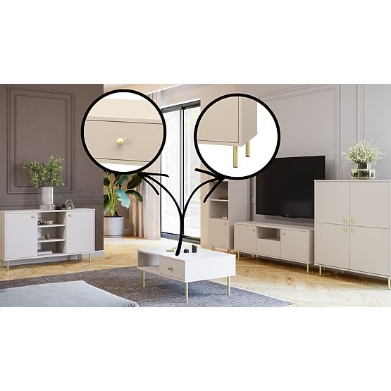 Tall Four-Door Sideboard Venus Cashmere with Gold Metal Legs