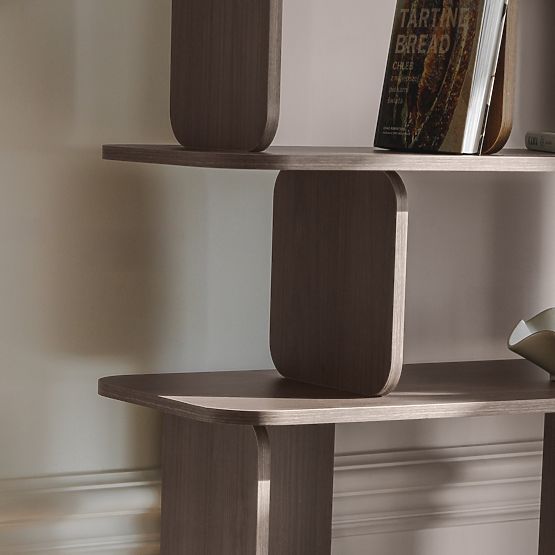 Tall, Rounded Tulumo Shelf, Walnut Villa