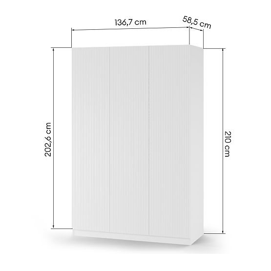 Three-door Neroli Wardrobe, Simple Grooves, White