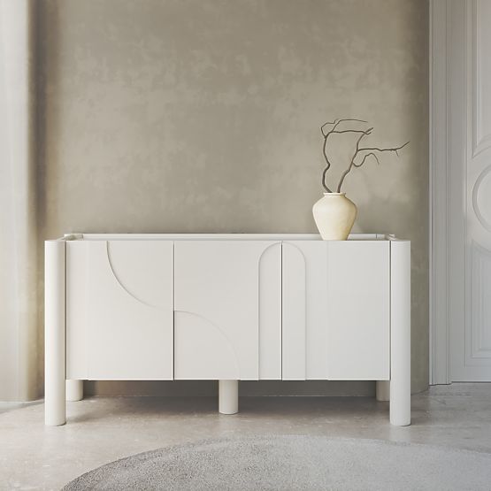 Three-Door Sideboard Lunaria with Carved Front, White