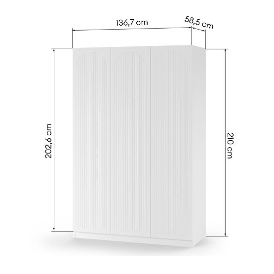 Three-Door Wardrobe Neroli, Arched Grooves, White