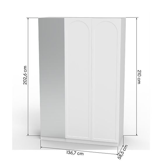 Three-Door Wardrobe Neroli, Mirror/Arch Panel, White