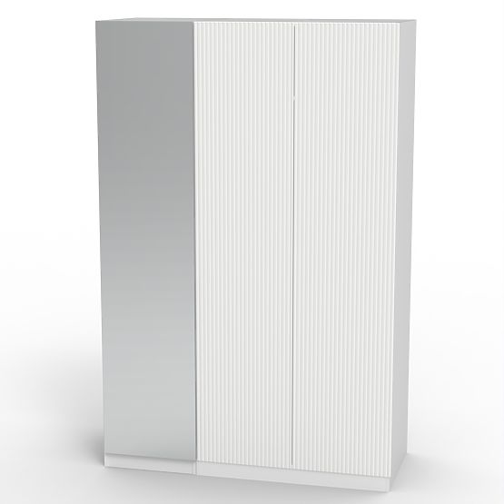 Three-Door Wardrobe Neroli, Mirror/Simple Grooves, White