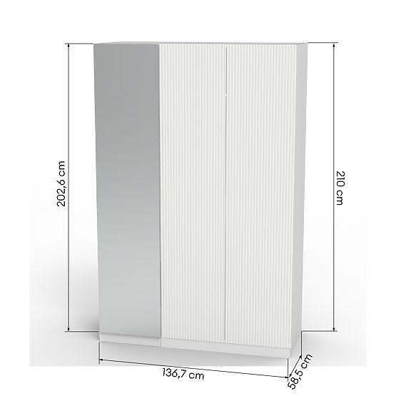 Three-Door Wardrobe Neroli, Mirror/Simple Grooves, White