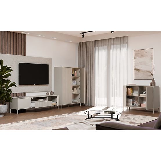 TV Cabinet KAMARO 160 Cashmere Grooved Front + Classic