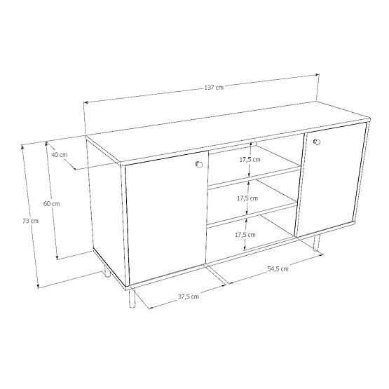Two-Door Sideboard Venus, Cashmere, Gold Metal Legs