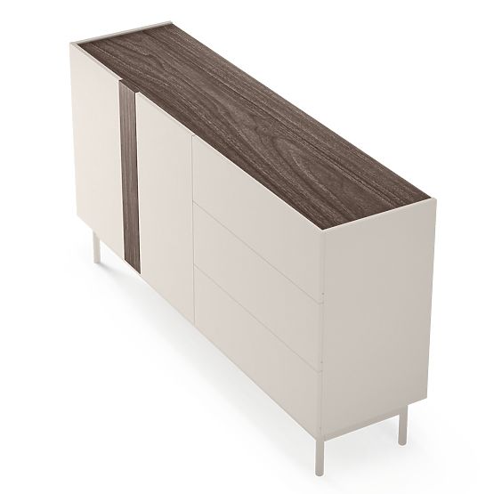Two-Door Sideboard with Drawers Berula, Cashmere, Walnut Villa