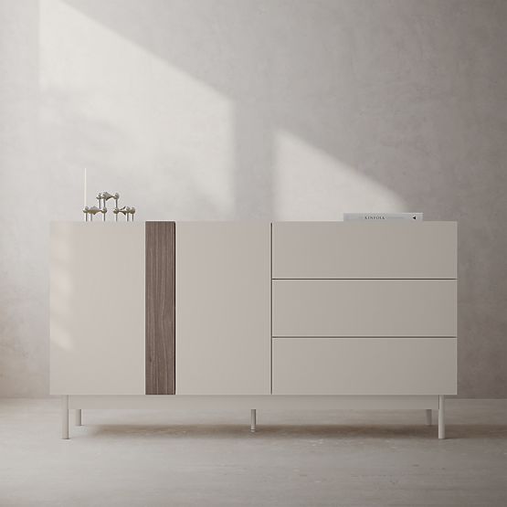 Two-Door Sideboard with Drawers Berula, Cashmere, Walnut Villa