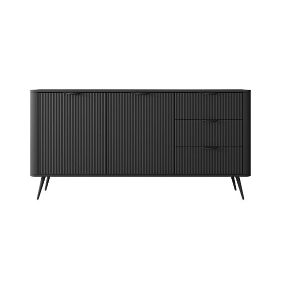 Two-Door Sideboard with Drawers Lante Black, Ribbed, Rounded