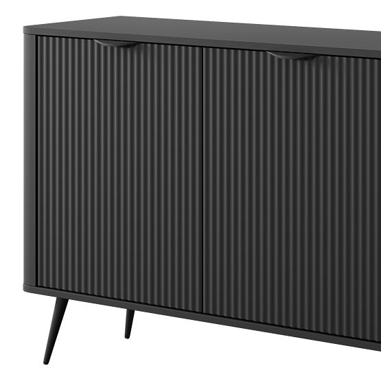Two-Door Sideboard with Drawers Lante Black, Ribbed, Rounded