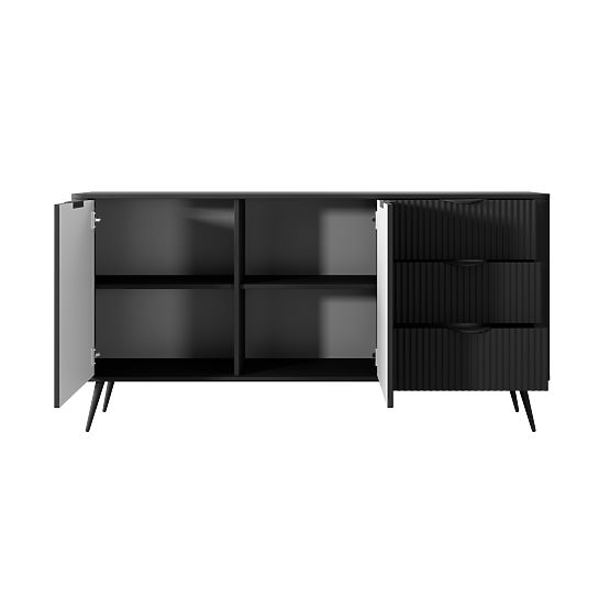 Two-Door Sideboard with Drawers Lante Black, Ribbed, Rounded