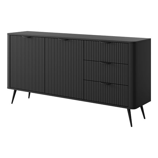 Two-Door Sideboard with Drawers Lante Black, Ribbed, Rounded