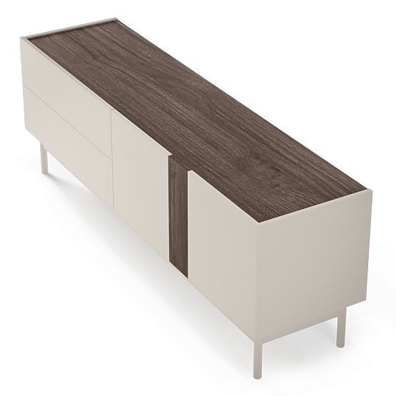 Two-Door TV Cabinet with Drawers Berula, Cashmere, Walnut Villa