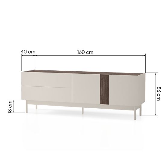 Two-Door TV Cabinet with Drawers Berula, Cashmere, Walnut Villa