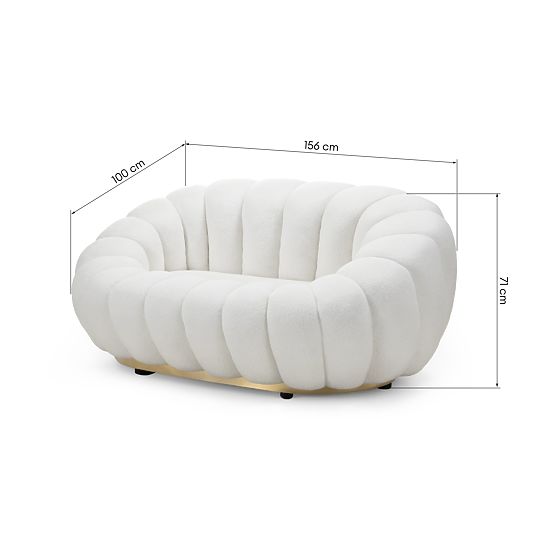Two-seater Sofa Firenze White, Boucle, Rounded Shapes