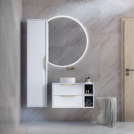 Under-sink Cabinet Avila 2.0, 60 cm, Grooved, Gold Handles, White