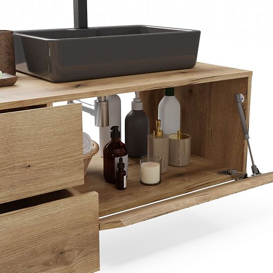 UNDER-SINK CABINET TIGO 1D2S OAK EVOKE 140 CM 2 DRAWERS GROOVED FRONT PANEL WALL-MOUNTED
