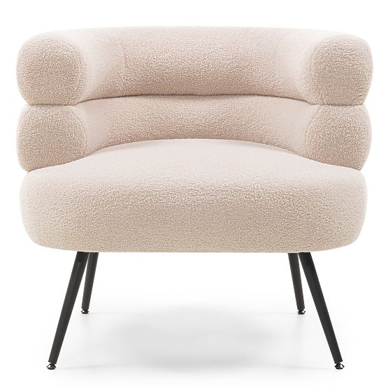Upholstered Armchair/Chair Leya Beige, Rounded, Black Legs
