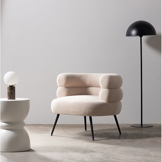 Upholstered Armchair/Chair Leya Beige, Rounded, Black Legs