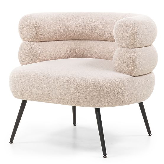 Upholstered Armchair/Chair Leya Beige, Rounded, Black Legs
