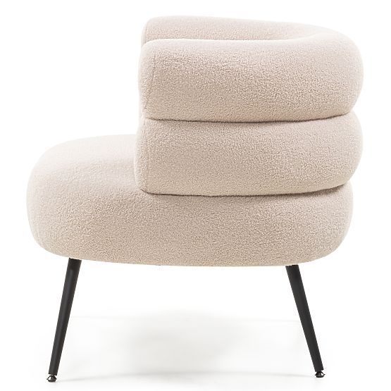 Upholstered Armchair/Chair Leya Beige, Rounded, Black Legs
