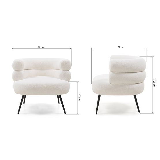 Upholstered Armchair/Chair Leya Ecru, Rounded, Black Legs