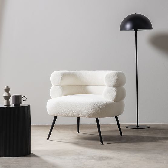 Upholstered Armchair/Chair Leya Ecru, Rounded, Black Legs