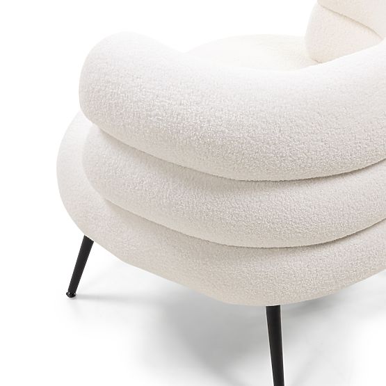 Upholstered Armchair/Chair Leya Ecru, Rounded, Black Legs