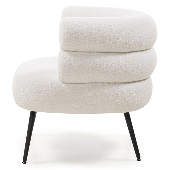 Upholstered Armchair/Chair Leya Ecru, Rounded, Black Legs