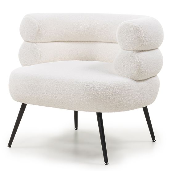 Upholstered Armchair/Chair Leya Ecru, Rounded, Black Legs