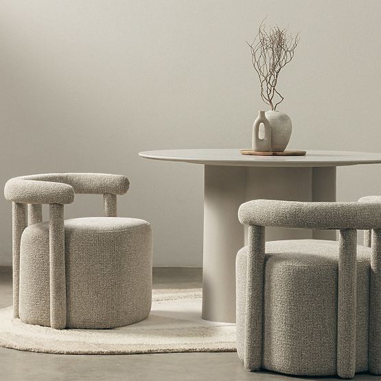 Upholstered Armchair Glen Grey, Rounded Shapes