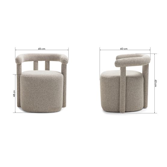 Upholstered Armchair Glen Grey, Rounded Shapes