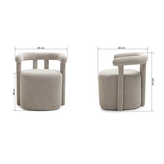 Upholstered Armchair Glen Grey, Rounded Shapes