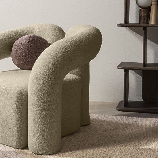 Upholstered Armchair Merry Brown, Boucle, Rounded Shapes
