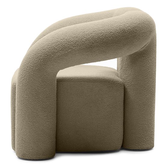 Upholstered Armchair Merry Brown, Boucle, Rounded Shapes