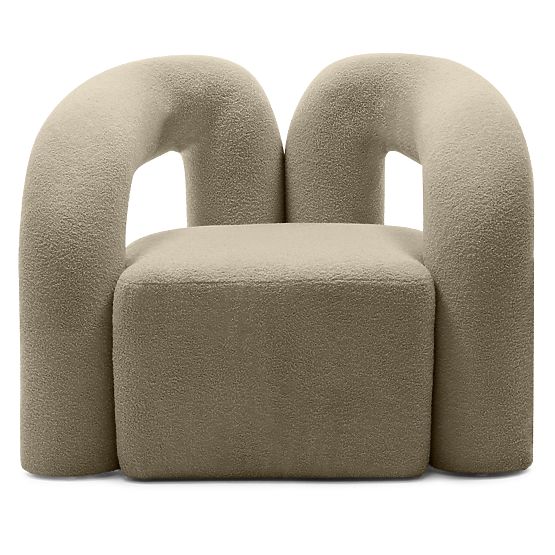 Upholstered Armchair Merry Brown, Boucle, Rounded Shapes