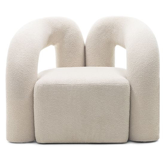 Upholstered Armchair Merry Light Beige, Boucle, Rounded Shape