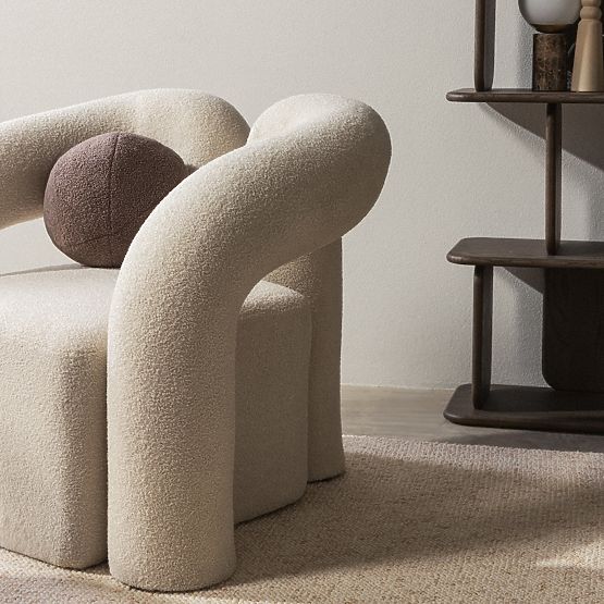 Upholstered Armchair Merry Light Beige, Boucle, Rounded Shape