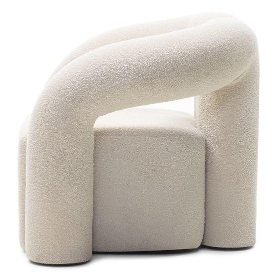 Upholstered Armchair Merry Light Beige, Boucle, Rounded Shape