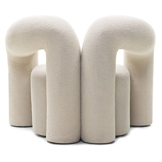 Upholstered Armchair Merry Light Beige, Boucle, Rounded Shape
