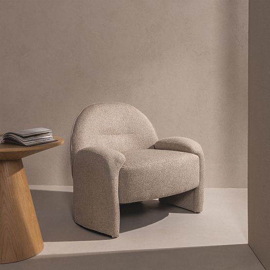 Upholstered Armchair Sheli Beige-Grey Mélange, Boucle, Rounded Shapes