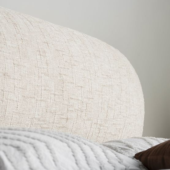 Upholstered Bed Avola 160x200 cm, with Slatted Base and Storage, Light Beige, Rounded