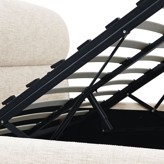 Upholstered Bed Avola 160x200 cm, with Slatted Base and Storage, Light Beige, Rounded