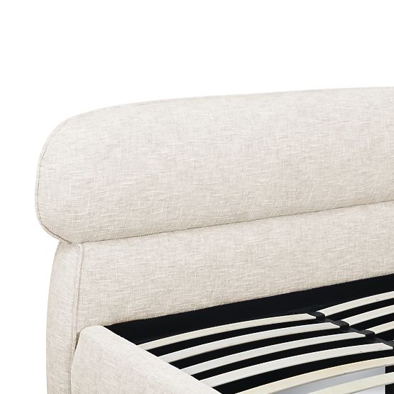 Upholstered Bed Avola 160x200 cm, with Slatted Base and Storage, Light Beige, Rounded