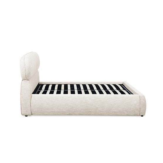 Upholstered Bed Avola 160x200 cm, with Slatted Base and Storage, Light Beige, Rounded