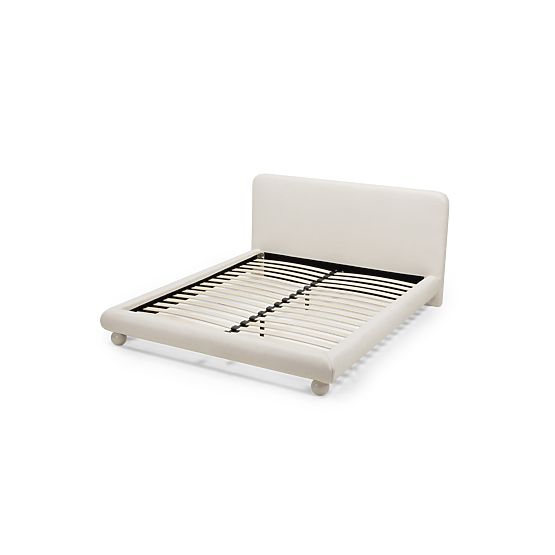 Upholstered Bed Booli 140x200 cm, with Slatted Base, Ball-Shaped Legs, Light Beige